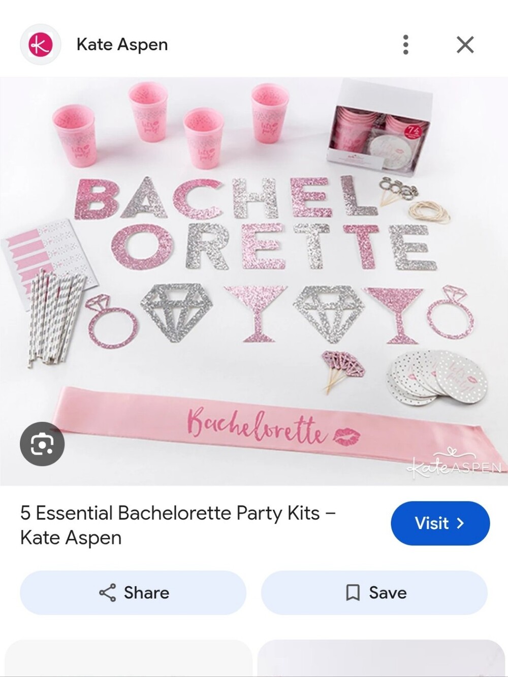 Kate Aspen Bachelorette Party Kit - Pink and Silver Decorations New In Box